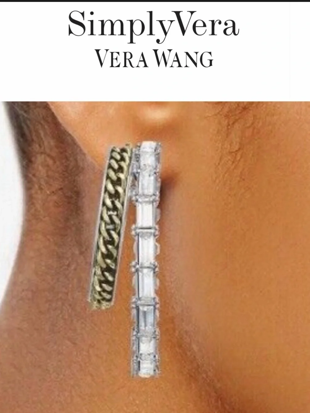 VERA WANG Two-Tone Silver/Gold Clear Crystal Double Hoop Earrings
